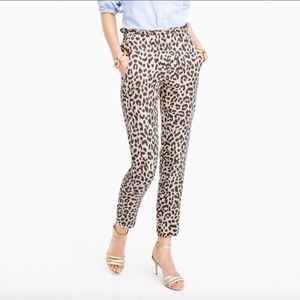 J. Crew Ruffle Waist Linen Pant in Leopard